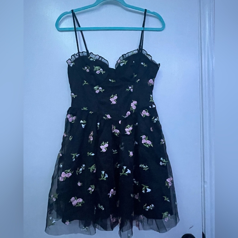 Black, Floral Printed Dress